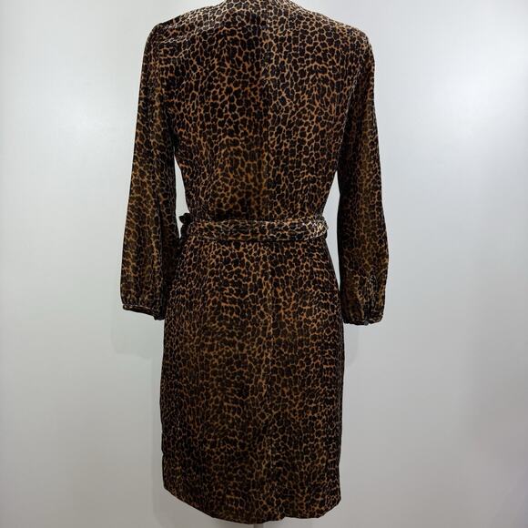 New J Crew Animal Print Velvet True Wrap Dress Size 0 V Neck Leopard Print - Picture 9 of 15
